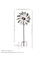 Metallic Pinwheel Metal Garden Wind Spinner - Removable Pole Sections for Adjustable Height - Dual-Motion Blades - 360-Degree Swivel