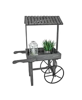 Rustic, Vintage Flower Cart Display Stand Candy Cart with Wheels for a Wedding, Party, or Event - Gray
