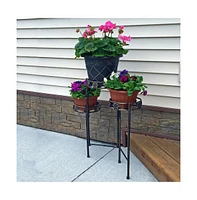 Indoor/Outdoor Steel 3-Tiered Folding Decorative Potted Flower Plant Stand Display - 29" - Bronze