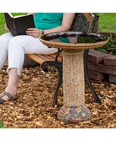 Toulon Outdoor Ceramic Bird Bath - 24.5" H - Uv- and Frost-Resistant - Glazed Bowl - Brown Lava Finish