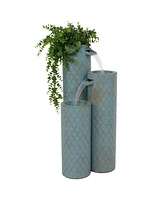 Moroccan Trellis 3-Column Modern Outdoor Water Fountain - Zinc Cascading Outdoor Fountain - 27.5-Inch