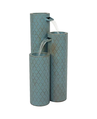 Moroccan Trellis 3-Column Modern Outdoor Water Fountain - Zinc Cascading Outdoor Fountain - 27.5-Inch