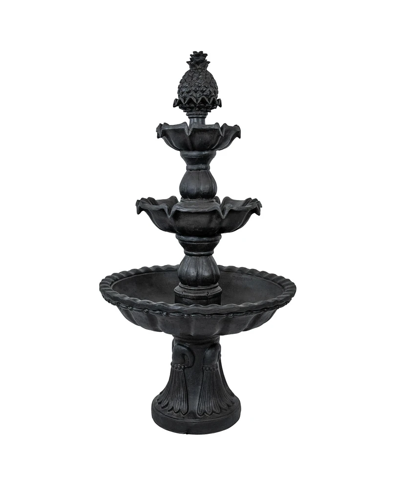 57" H Welcome 3-Tier Outdoor Water Fountain - Large Traditional Water Feature with Pineapple Topper - Deep Espresso