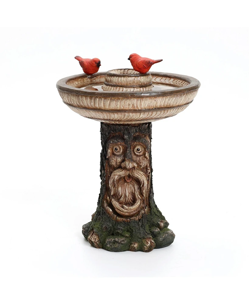 LuxenHome Brown Old Man in Tree 23.4-Inch Tall Resin Birdbath