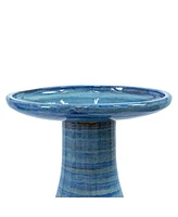 21" H Ceramic Bird Bath for Outside - Hand-Painted Outdoor Bird Bath Bowl, Uv/Frost-Resistant Finish - Cloud Swirl - Classic Pedestal