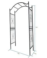 Metal Garden Arch with black powder coated 3.6ft Length x 1.47ft Width x 7.5ft Height Climbing Plants Support Arch Outdoor Black Garden Arbors