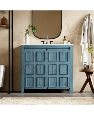 36" Bathroom Vanity Organizer with Sink, Combo Cabinet Set, Bathroom Storage Cabinet, Retro lue