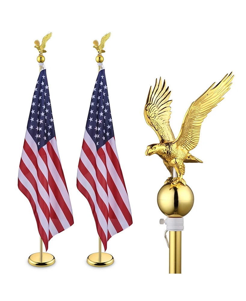 Yescom 6Ft Indoor Flag Pole Kit Eagle Topper Aluminum Gold Pole with Base 3x5Ft Us Flag for Office School City Hall 2Pcs
