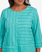 Alfred Dunner Women's Nantucket Spliced Jacquard Texture Crew Neck Top