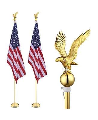 Yescom 8Ft Indoor Flag Pole Kit Eagle Topper Aluminum Gold Pole with Base 3x5Ft Us Flag for Office School City Hall 2Pcs