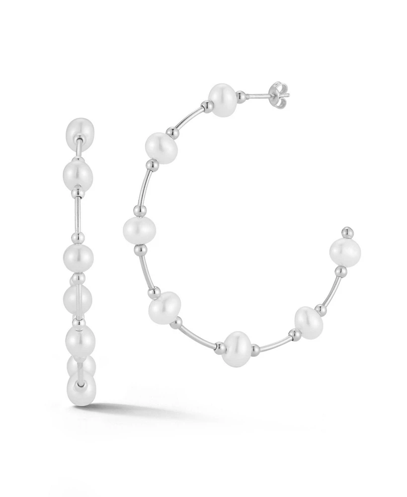 Rachel Zoe Sterling Silver Pearl Station Hoop Earrings