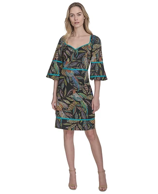 Vince Camuto Women's Cotton Leaf-Print Piped-Trim Dress