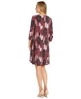 R & M Richards Women's Flyaway-Airbrush Puff-Print Jacket Necklace Dress