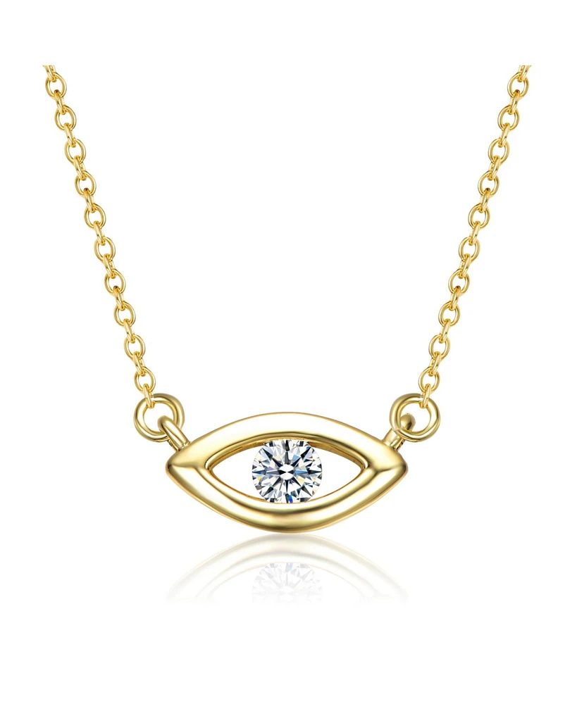 14K Gold Plated with Clear Cubic Zirconia Evil Eye Pendant Necklace