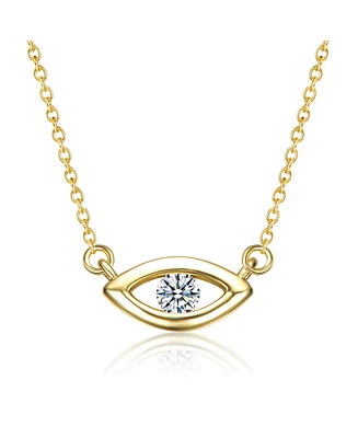 14K Gold Plated with Clear Cubic Zirconia Evil Eye Pendant Necklace