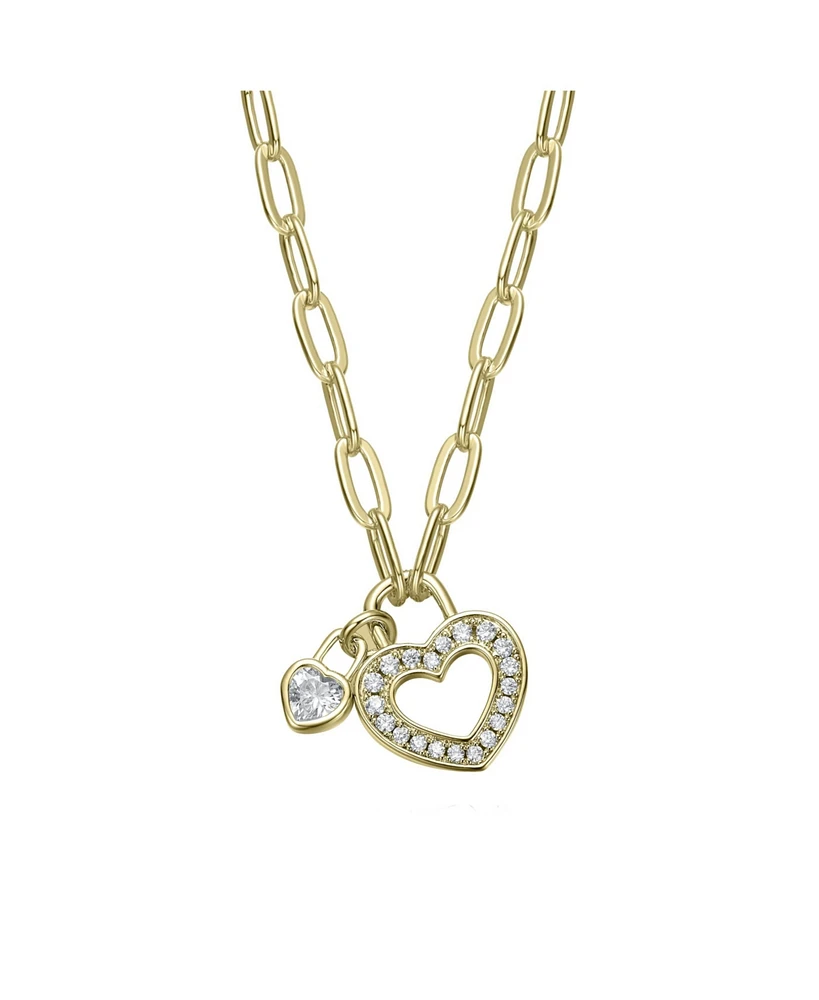 GiGiGirl 14K Gold Plated with Colored Cubic Zirconia Paperclip Chain Heart Lock Pendant Necklace