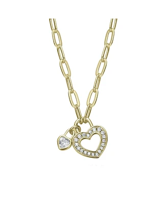 GiGiGirl 14K Gold Plated with Colored Cubic Zirconia Paperclip Chain Heart Lock Pendant Necklace