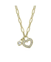 GiGiGirl 14K Gold Plated with Colored Cubic Zirconia Paperclip Chain Heart Lock Pendant Necklace