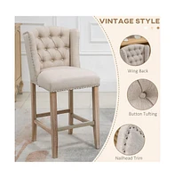 Set of 2 Counter Height Bar Stools with Solid Wood Legs and Upholstered Cushioned Seat-The Pop Home