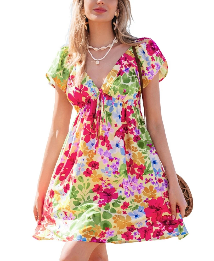 Cupshe Women's Bright Garden Floral Mini Beach Dress