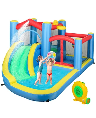 Qaba Inflatable Water Slide Bounce House w/ 550W Blower 12.6' x 9.5' x 5.9'