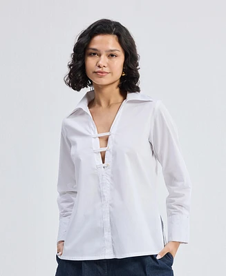 Reistor Women's Crisp Details Button-down Shirt White