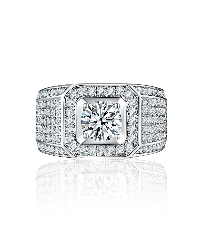 Bling Jewelry 2CTW Clear Cz Statement Halo Square Princess Cut Solitaire Promise Ring with Wide Micro Pave Band Silver Plated