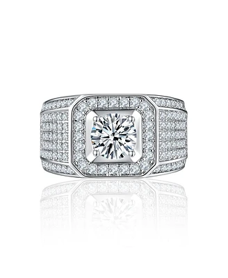 Bling Jewelry 2CTW Clear Cz Statement Halo Square Princess Cut Solitaire Promise Ring with Wide Micro Pave Band Silver Plated