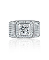 Bling Jewelry 2CTW Clear Cz Statement Halo Square Princess Cut Solitaire Promise Ring with Wide Micro Pave Band Silver Plated