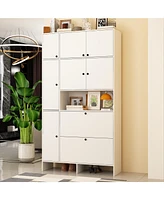 Multifunctional shoe cabinet with 9 doors, extra space, white shoe rack for storage, removable and adjustable shelves