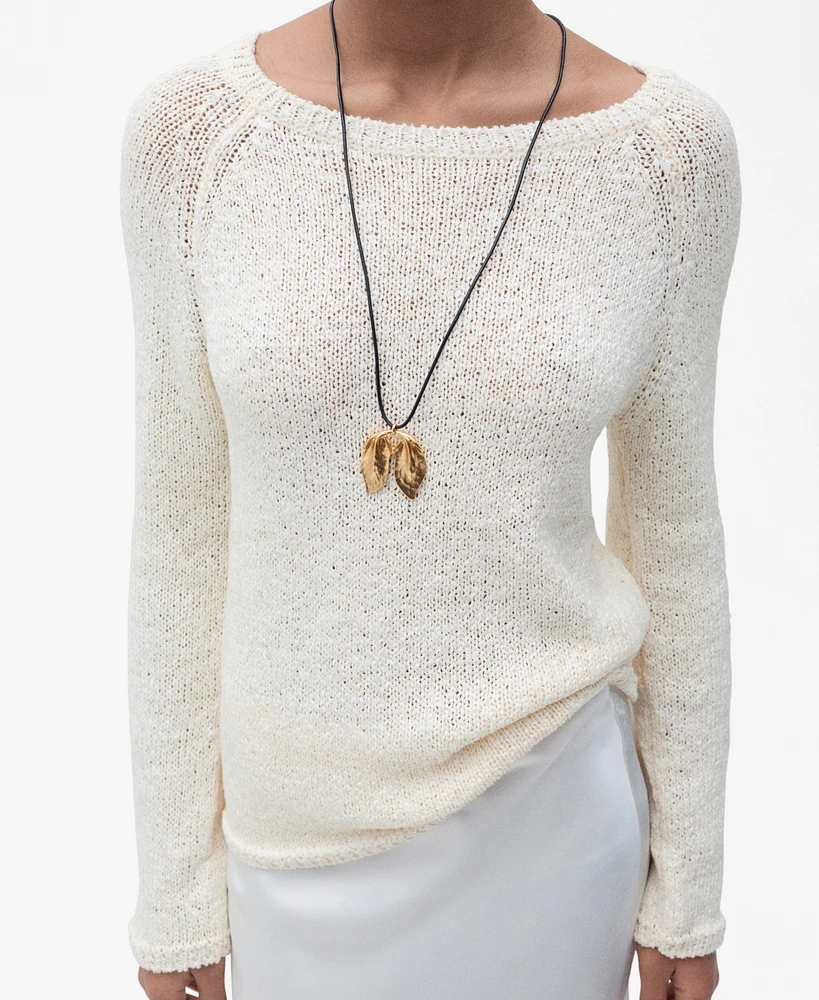 Mango Women's Round-Neck Crochet Sweater