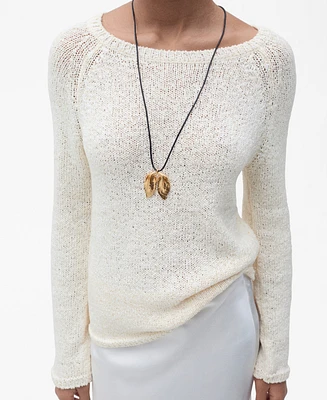 Mango Women's Round-Neck Crochet Sweater