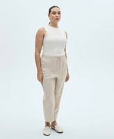 Mango Women's Elastic Waist Flowy Trouser Pants