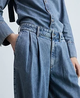 Mango Women's Wide Leg Pleated Jeans