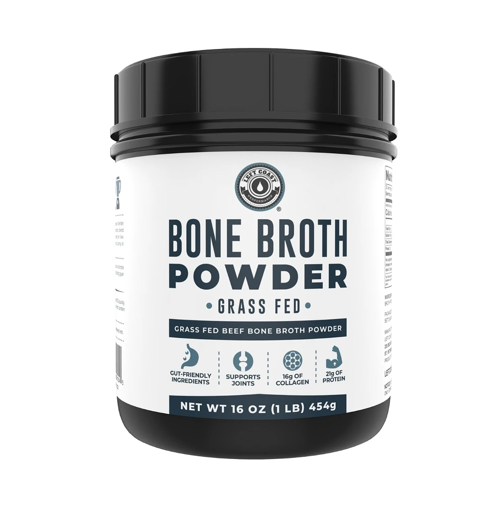 Bone Broth Protein, Grass Fed Protein Powder, Keto Protein Powder for Joint Support and Gut Health, Left Coast Performance, Unflavored, 16 oz