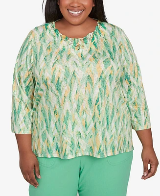 Alfred Dunner Plus Rise and Shine Bright Textured Strokes Embellished Top