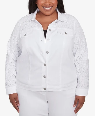 Alfred Dunner Plus Crystal Springs Eyelet Denim Long Sleeve Jacket