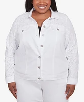 Alfred Dunner Plus Crystal Springs Eyelet Denim Long Sleeve Jacket