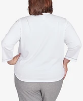 Alfred Dunner Plus Crystal Springs Embroidered Flower Crew Neck Top
