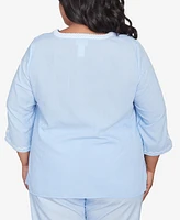 Alfred Dunner Plus St. Thomas Embroidered Sky Blue Top