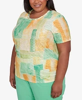 Alfred Dunner Plus Rise and Shine Textured Patch Short Sleeve Top
