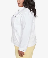Alfred Dunner Plus Rise and Shine Soutache Fringe Trim Collared Jacket