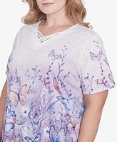 Alfred Dunner Plus Crystal Springs Criss Cross Ombre Butterfly Top