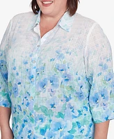 Alfred Dunner Plus St. Thomas Border Floral Button Down Top