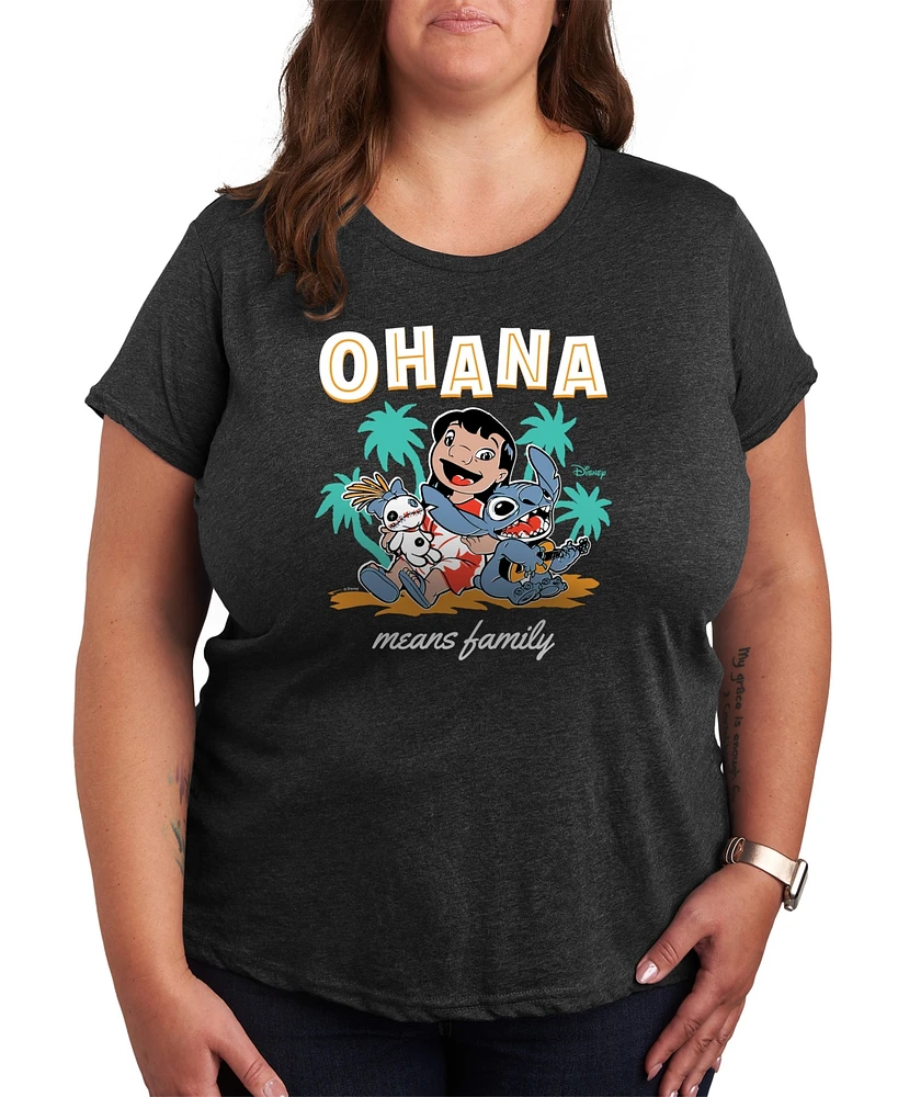 Hybrid Apparel Plus Lilo Stitch Ohana Means Family Graphic T-Shirt