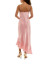Alex & Sophia Juniors' Satin Rosette Asymmetric Midi Dress