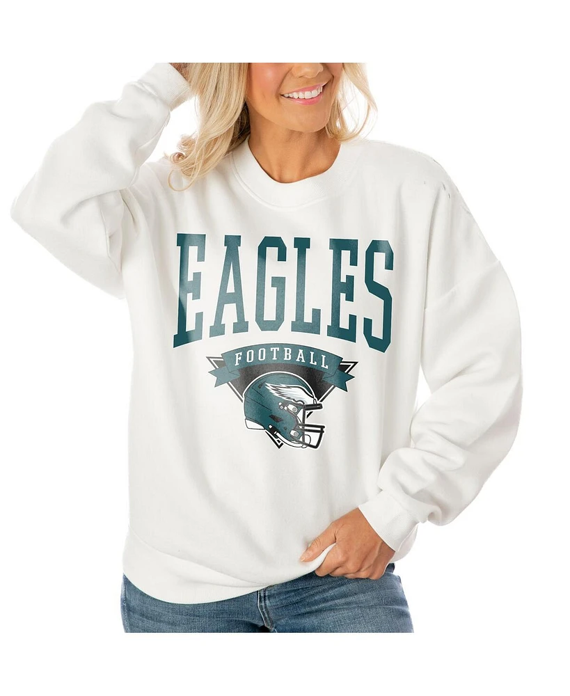 Gameday Couture Women's White Philadelphia Eagles Oversized Line Pullover Sweatshirt