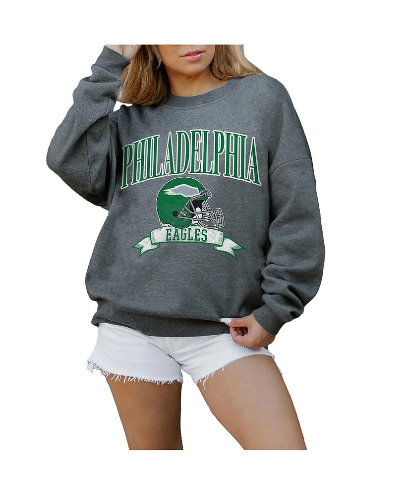 Gameday Couture Women's Charcoal Philadelphia Eagles Seal The Deal Premium Fleece Drop Shoulder Pullover Sweatshirt