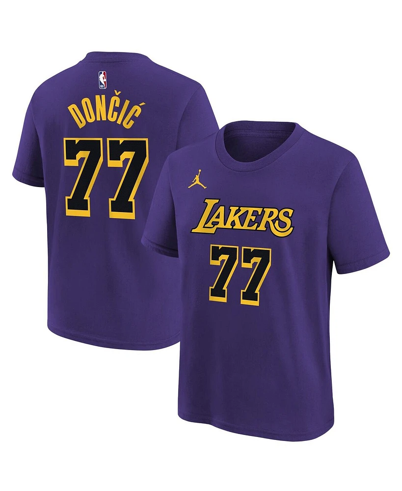 Jordan Big Boys and Girls Luka Doncic Purple Los Angeles Lakers Statement Edition Name Number T-Shirt