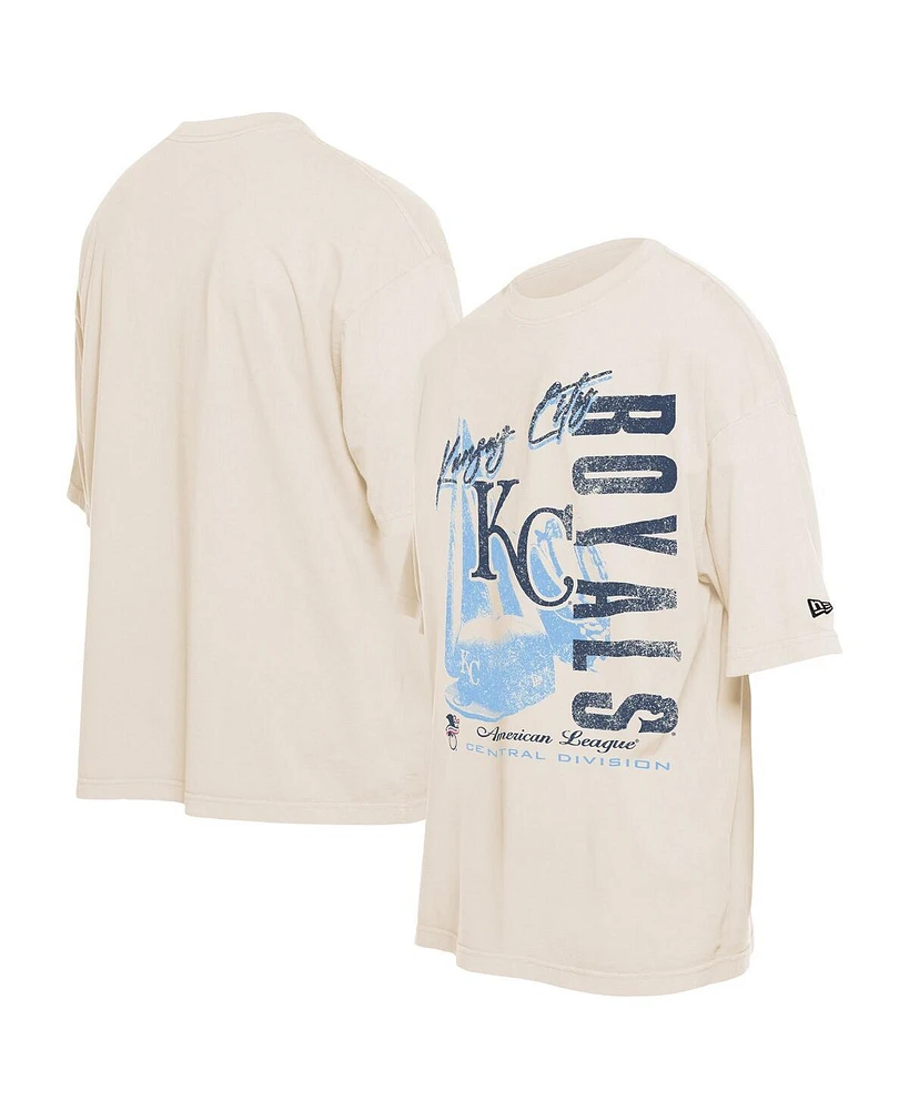 New Era Men's Cream Kansas City Royals Cooperstown Collection Oversized Throwback Distressed T-Shirt